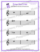 Treble clef augmented triad music worksheet - printable PDF