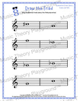 Treble clef augmented triad music worksheet - printable PDF