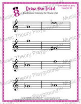 Treble clef diminished triad music worksheet - printable PDF