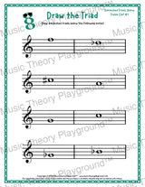 Treble clef diminished triad music worksheet - printable PDF