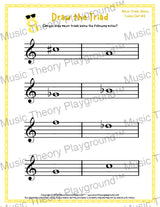 Treble clef major triad music worksheet - printable PDF