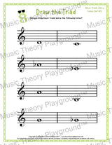 Treble clef major triad music worksheet - printable PDF