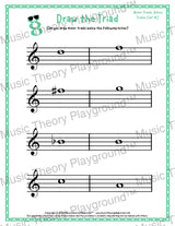 Treble clef minor triad music worksheet - printable PDF