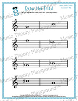 Treble clef minor triad music worksheet - printable PDF