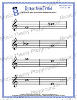 Treble clef minor triad music worksheet - printable PDF