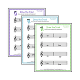 Treble clef minor triad music worksheets - printable PDFs