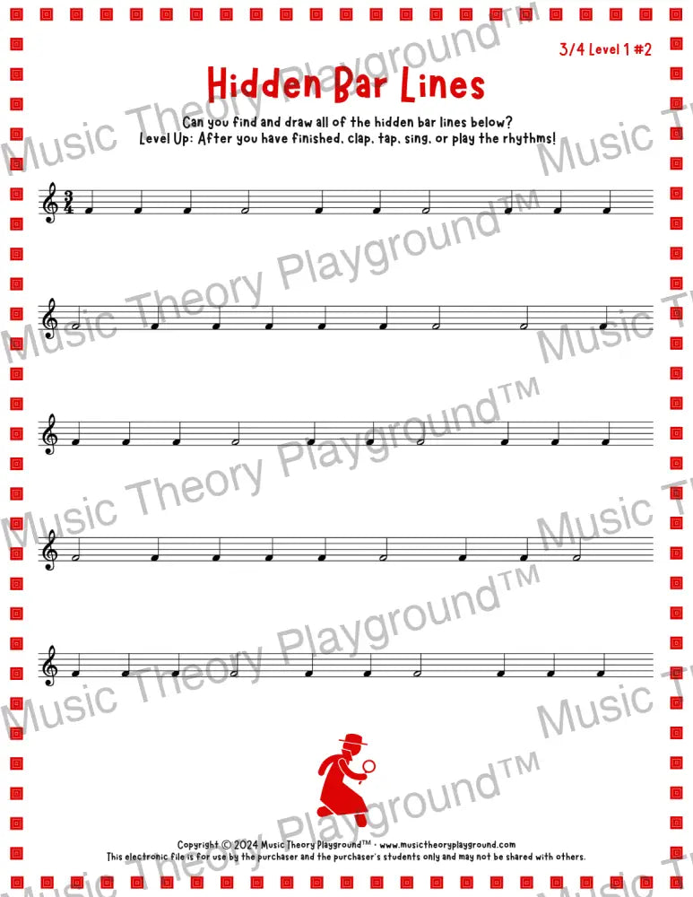 Hidden Bar Lines: 3/4 Level 1 2 / Worksheet + Answer Key Student Worksheet