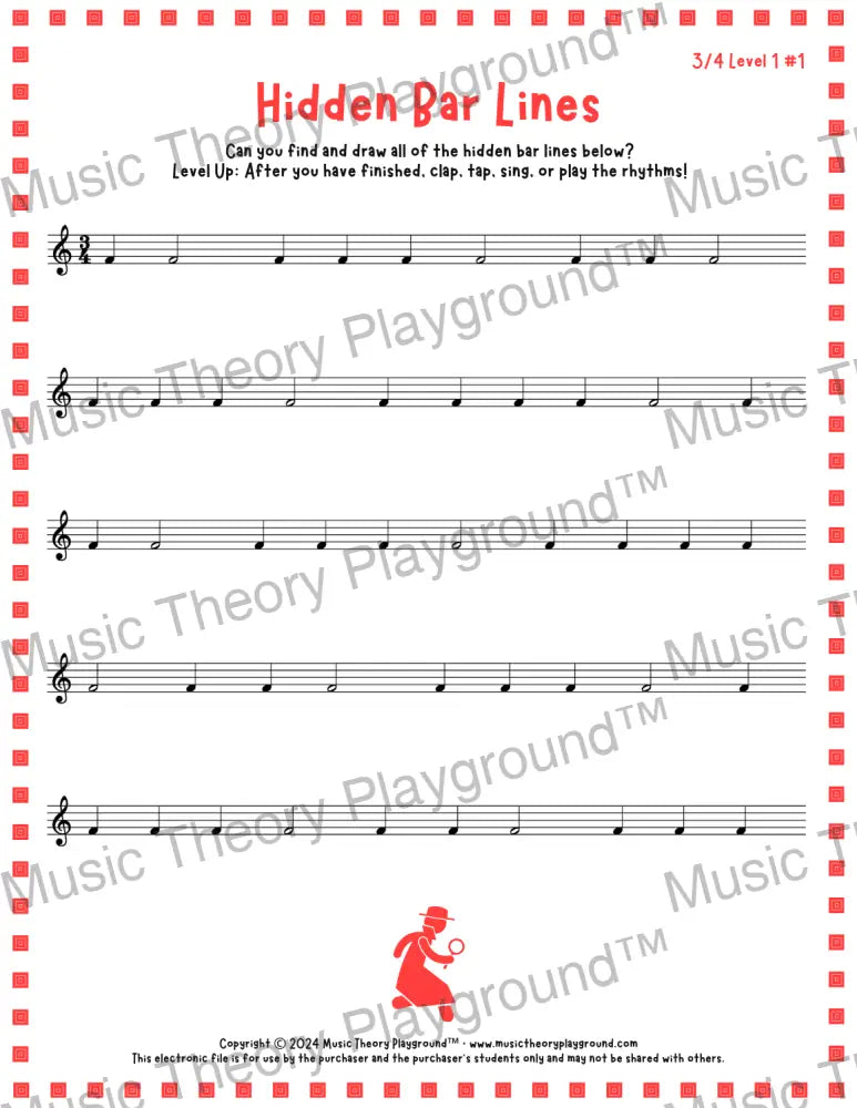 Hidden Bar Lines: 3/4 Level 1 1 / Worksheet + Answer Key Student Worksheet