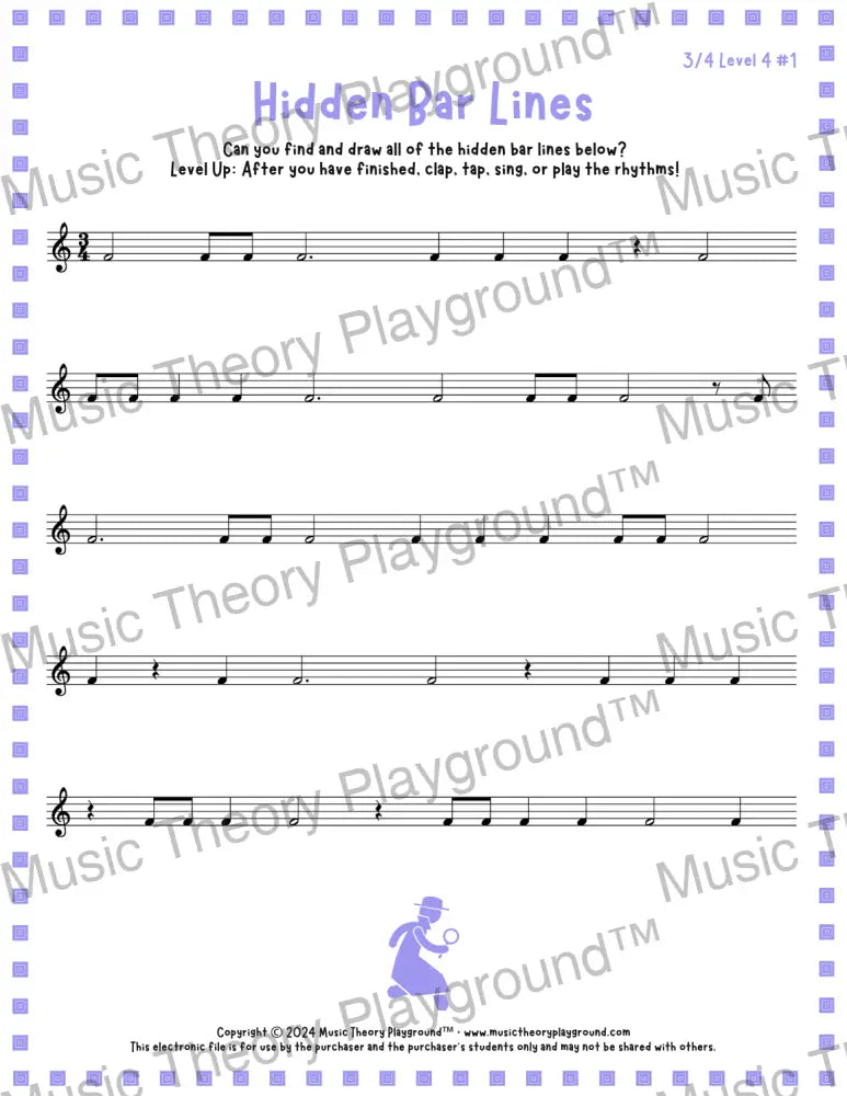Hidden Bar Lines: 3/4 Level 4 1 / Worksheet + Answer Key Student Worksheet