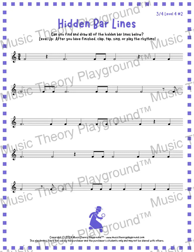 Hidden Bar Lines: 3/4 Level 4 2 / Worksheet + Answer Key Student Worksheet