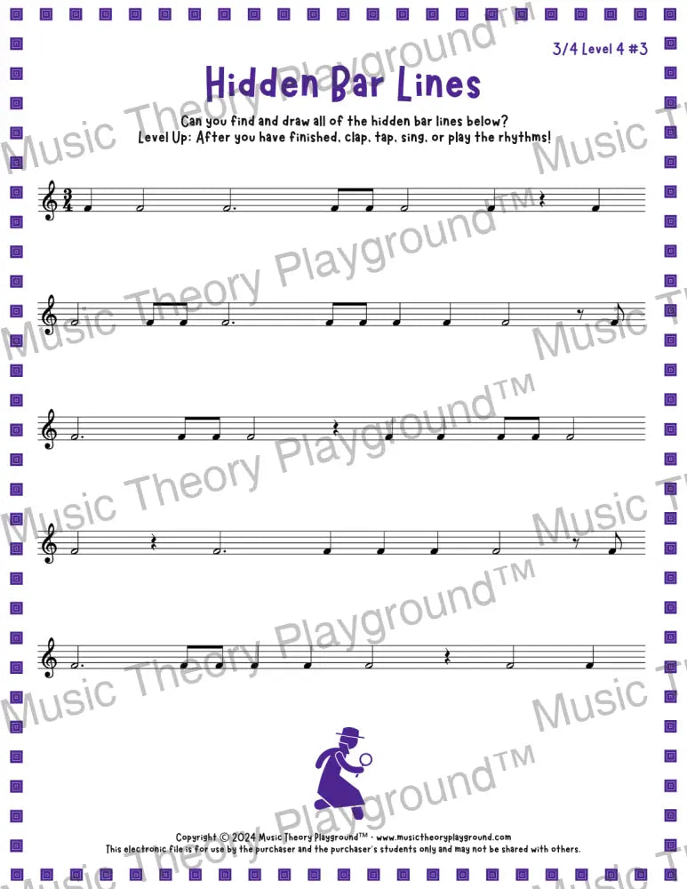 Hidden Bar Lines: 3/4 Level 4 3 / Worksheet + Answer Key Student Worksheet