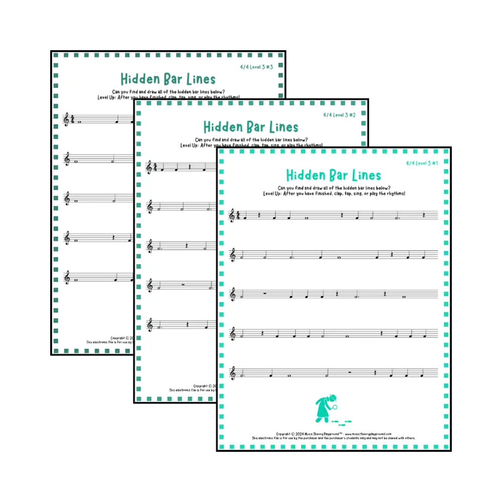 Hidden Bar Lines: 4/4 Level 3 Student Worksheet