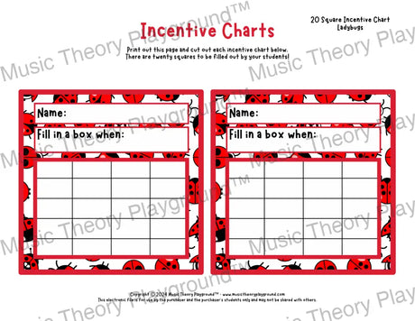 Incentive Chart - 20 Square: Animals & Insects Ladybugs Teacher Resource