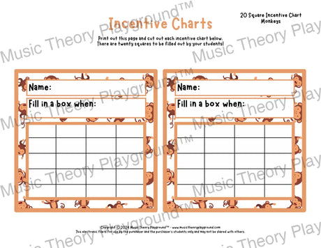 Incentive Chart - 20 Square: Animals & Insects Monkeys Teacher Resource