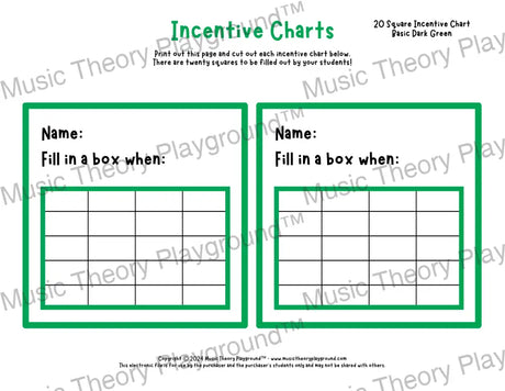 Incentive Chart - 20 Square (Basic Colour) Dark Green Teacher Resource