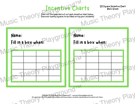 Incentive Chart - 20 Square (Basic Colour) Green Teacher Resource