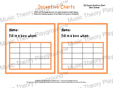 Incentive Chart - 20 Square (Basic Colour) Orange Teacher Resource
