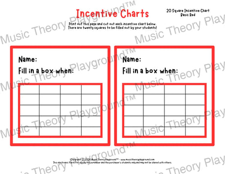 Incentive Chart - 20 Square (Basic Colour) Red Teacher Resource