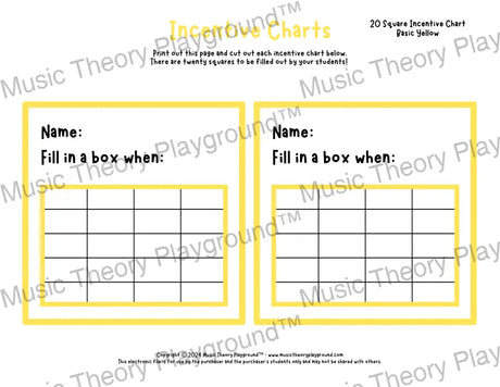 Incentive Chart - 20 Square (Basic Colour) Yellow Teacher Resource