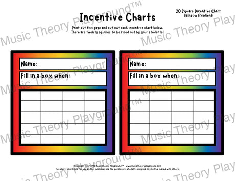 Incentive Chart - 20 Square: Gradient Rainbow Teacher Resource