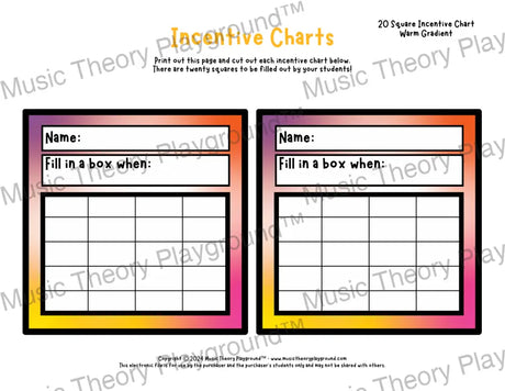 Incentive Chart - 20 Square: Gradient Warm Teacher Resource