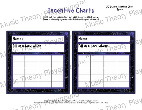 Incentive Chart - 20 Square: Hobbies Space Teacher Resource