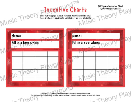 Incentive Chart - 20 Square: Holiday Christmas Snowflakes Teacher Resource