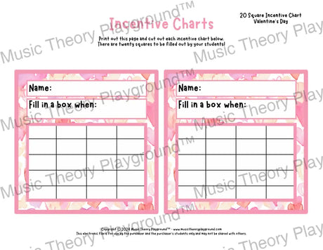 Incentive Chart - 20 Square: Holiday Valentine’s Day Teacher Resource