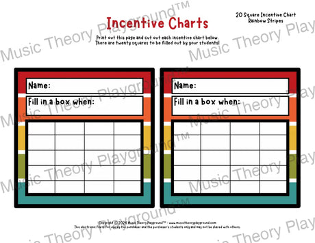 Incentive Chart - 20 Square: Pattern Fun Rainbow Stripes Teacher Resource
