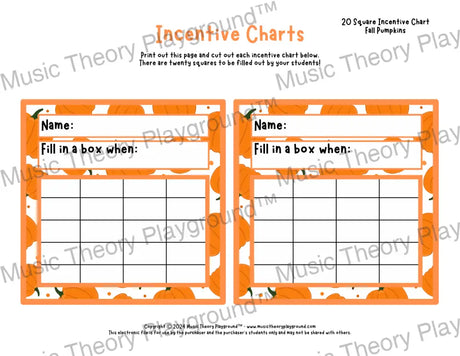 Incentive Chart - 20 Square: Season Weather Fall Pumpkins Teacher Resource