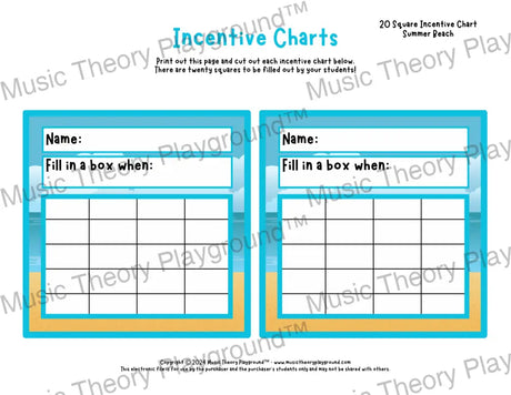 Incentive Chart - 20 Square: Season Weather Summer Beach Teacher Resource