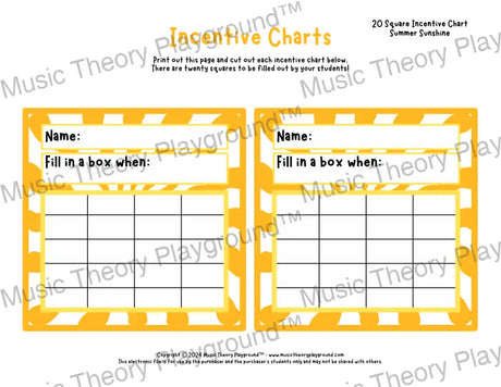 Incentive Chart - 20 Square: Season Weather Summer Sunshine Teacher Resource