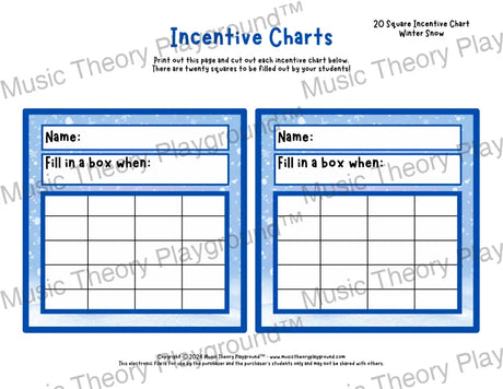 Incentive Chart - 20 Square: Season Weather Winter Snow Teacher Resource