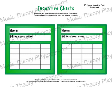 Incentive Chart - 20 Square (Solid Colour) Green Teacher Resource