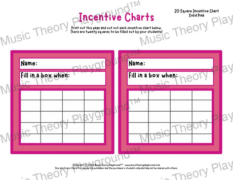 Incentive Chart - 20 Square (Solid Colour) Pink Teacher Resource