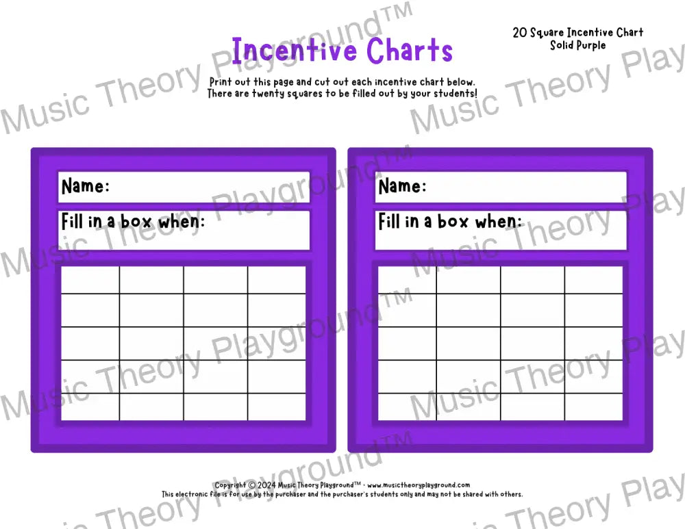 Incentive Chart - 20 Square (Solid Colour) Purple Teacher Resource