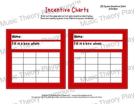 Incentive Chart - 20 Square (Solid Colour) Red Teacher Resource