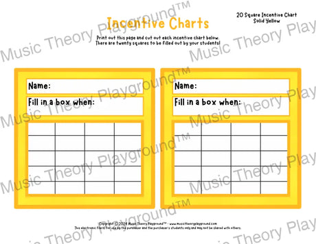 Incentive Chart - 20 Square (Solid Colour) Yellow Teacher Resource