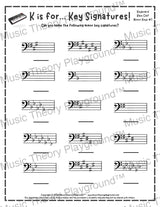 K is for… Key Signatures! Bass Clef Major Collection 2 King / Worksheet + Answer Key Student Worksheet