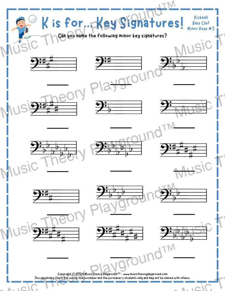 K is for… Key Signatures! Bass Clef Major Collection 2 Kitten / Worksheet + Answer Key Student Worksheet