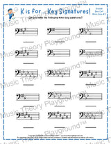 K is for… Key Signatures! Bass Clef Major Collection 2 Kitten / Worksheet + Answer Key Student Worksheet