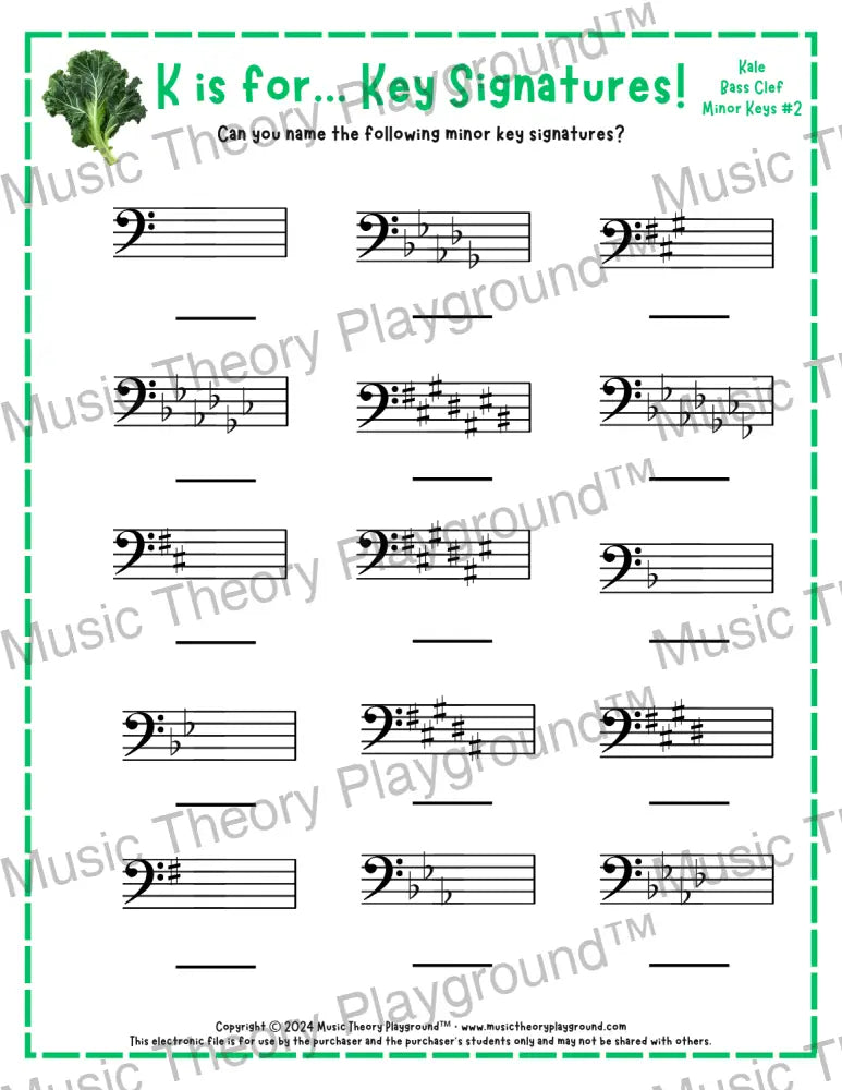 K is for… Key Signatures! Bass Clef Major Collection 2 Koala / Worksheet + Answer Key Student Worksheet
