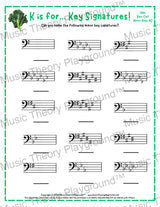 K is for… Key Signatures! Bass Clef Major Collection 2 Koala / Worksheet + Answer Key Student Worksheet