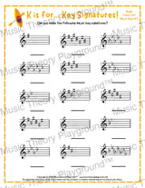 K is for… Key Signatures! Treble Clef Major Collection 1 Kayak / Worksheet + Answer Key Student Worksheet