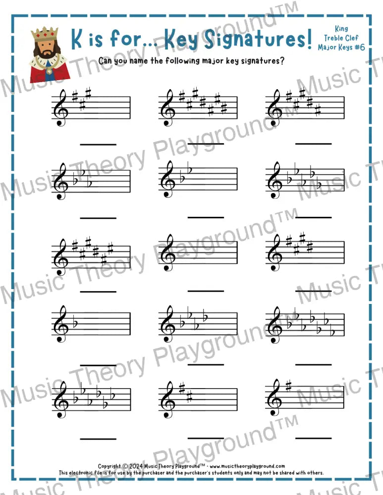 K is for… Key Signatures! Treble Clef Minor Collection 1 Keyboard / Worksheet + Answer Key Student Worksheet