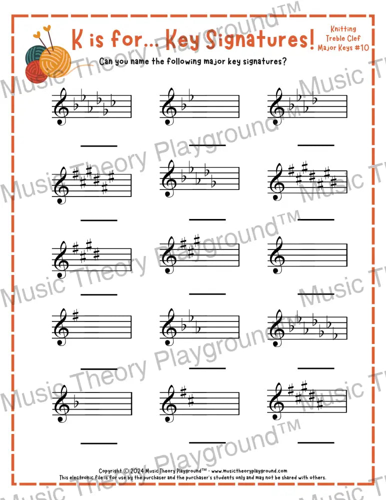 K is for… Key Signatures! Treble Clef Minor Collection 1 Koi Fish / Worksheet + Answer Key Student Worksheet