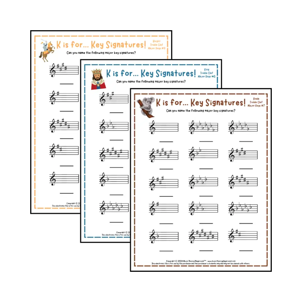 K is for… Key Signatures! Treble Clef Minor Collection 1 Student Worksheet