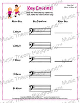 Bass clef key signature music worksheet - printable PDF