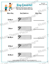 Bass clef key signature music worksheet - printable PDF