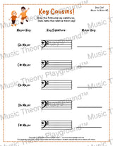 Bass clef key signature music worksheet - printable PDF
